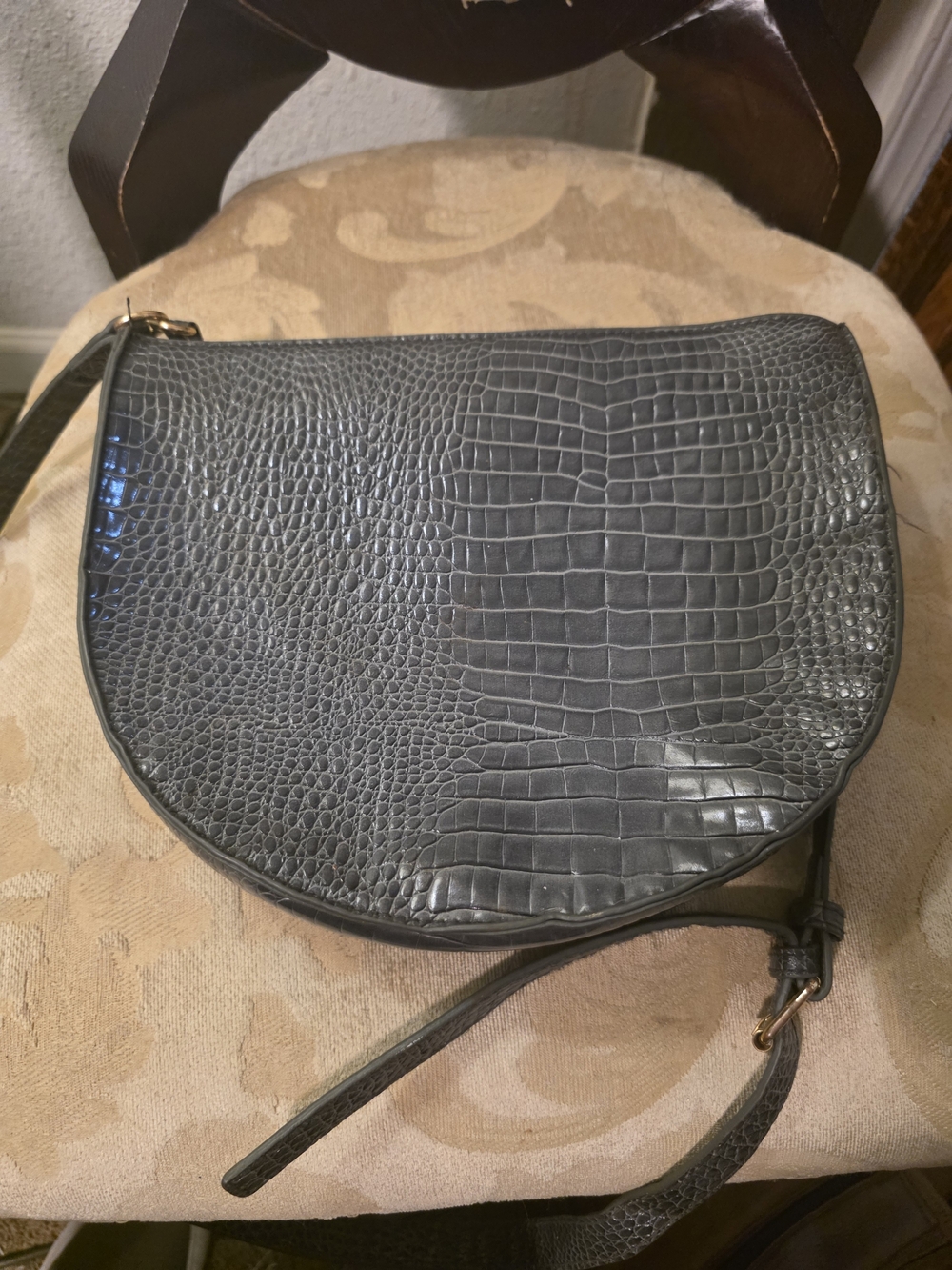 a new day Croc-Embossed Saddle Crossbody in Dark Gray